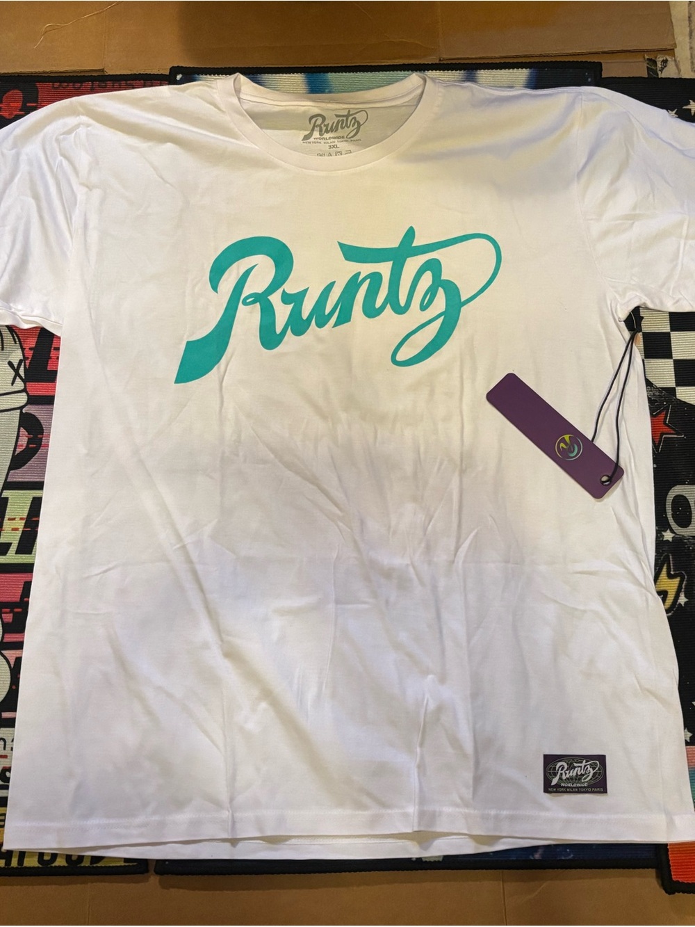 Men's Runtz White Tee with Teal Script Logo